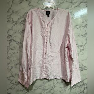 Eileen Fisher  100% Silk Textured Long Sleeve Button Up Shirt XL
